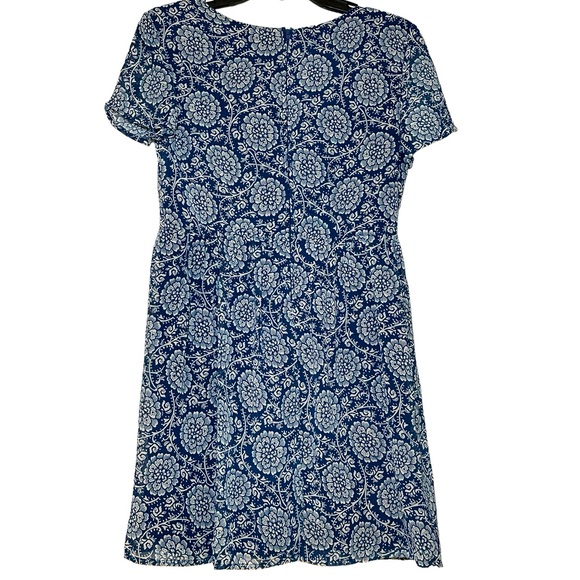 Women’s As U Wish Navy Blue And Cream‎ Floral Short Sleeve Dress Size S Lined - Picture 3 of 7